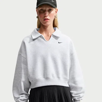 Nike Women's Studio Fleece Weight Oversized Cropped Polo In Brown