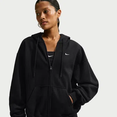 Nike Women's Studio Fleece Weight Oversized Full-zip Hoodie In Black