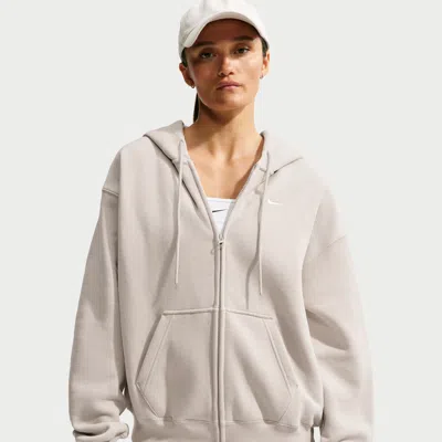 Nike Women's Studio Fleece Weight Oversized Full-zip Hoodie In Gray