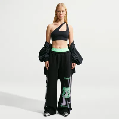 Nike Women's Studio Fleece Weight Oversized High-rise Straight-leg Graphic Pants In Black