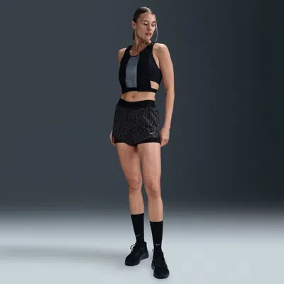 Nike Women's Swift Dri-fit Mid-rise 2-in-1 Printed Running Shorts In Black