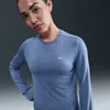 Nike Women's Swift Dri-fit Uv Long-sleeve Crew-neck Running Top In Blue