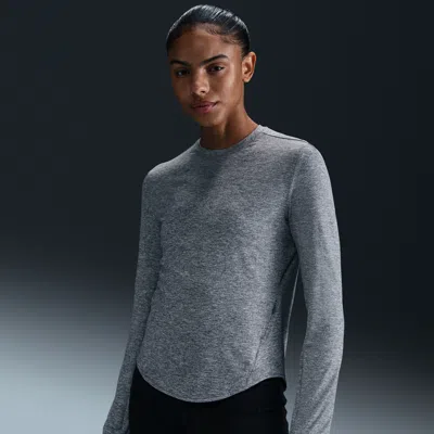 Nike Women's Swift Dri-fit Uv Long-sleeve Crew-neck Running Top In Grey