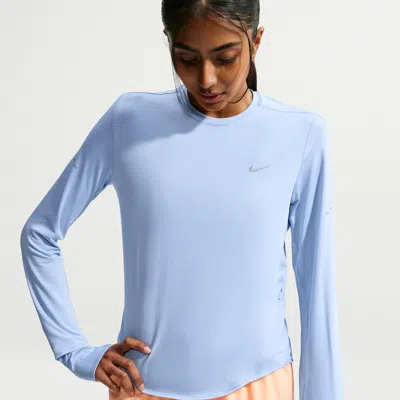 Nike Women's Swift Dri-fit Uv Long-sleeve Crew-neck Running Top In Blue
