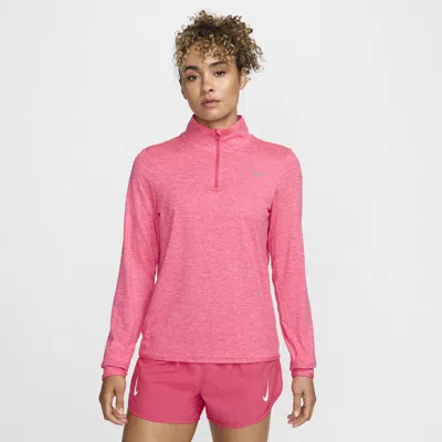 Nike Women's Swift Element Uv Protection 1/4-zip Running Top In Aster Pink/ Hot Punch/ Heather