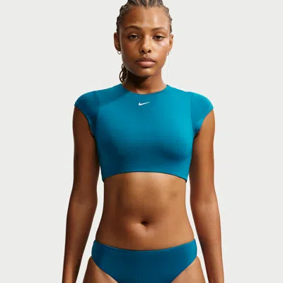 Nike Women's Swim Cropped Swim Top In Blue