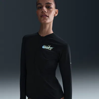 Nike Women's Swim Essential Long-sleeve Zip Hydroguard In Black