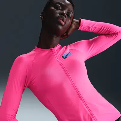 Nike Women's Swim Essential Long-sleeve Zip Hydroguard In Pink