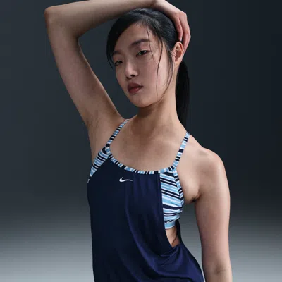 Nike Women's Swim Layered Tank Topini In Blue