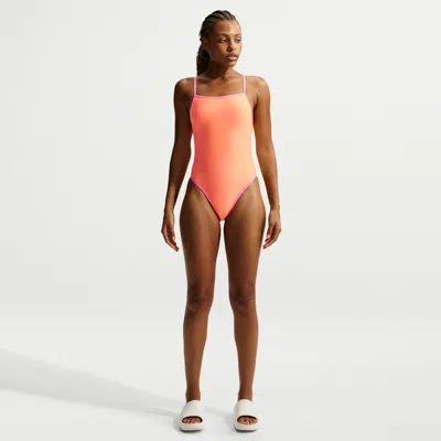 Nike Women's Swim Ripple Texture Squareneck One Piece In Orange