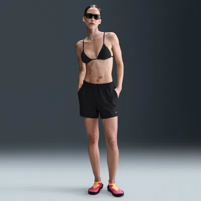 Nike Women's Swim Swoosh Link Terry Cover-up Shorts In Black
