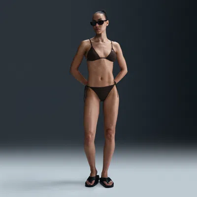 Nike Women's Swim Swoosh Link Terry Tie-string Bikini Bottom In Brown