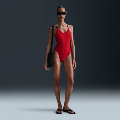 Nike Women's Swim Swoosh Link Terry Y-back One-piece In Red