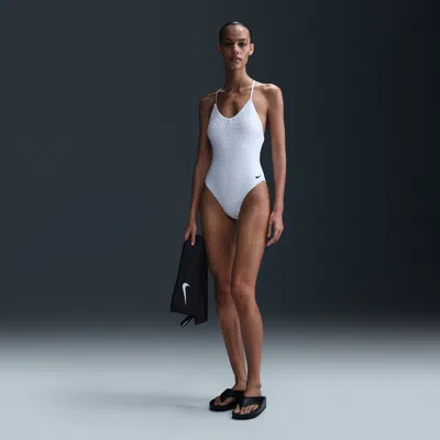 Nike Women's Swim Swoosh Link Terry Y-back One-piece In White