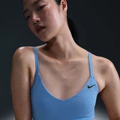 Nike Women's Swim Water Texture V-neck Midkini In Blue