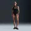 Nike Women's Swim Water Texture V-neck One-piece In Black