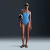Nike Women's Swim Water Texture V-neck One-piece In Blue