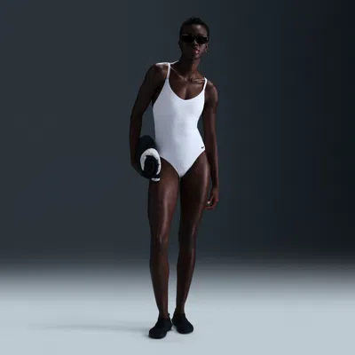 Nike Women's Swim Water Texture V-neck One-piece In White