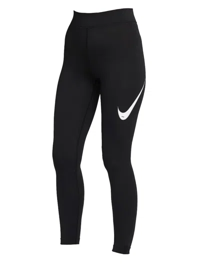 Pre-owned Nike Women's Swoosh Highrise Leggings In Black/white