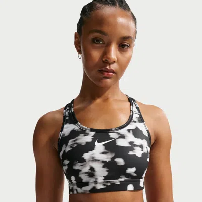 Nike Women's Swoosh Medium-support Padded Printed Sports Bra In Black