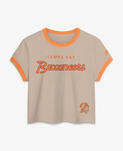 Nike Women's Tampa Bay Buccaneers Rewind Ringer Mod Short-sleeve Retro Cropped T-shirt In Orange