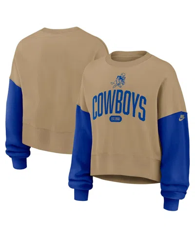 Nike Women's Tan Dallas Cowboys Oversized Rewind Pullover Sweatshirt In Neutral