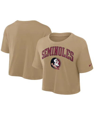 Nike Women's Tan Florida State Seminoles Power Pursuit Athletic Prep Arch Performance Cropped T-shirt