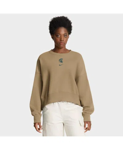 Nike Women's Tan Michigan State Spartans Oversized Phoenix 2-hit Pullover Sweatshirt In Brown