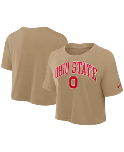 Nike Women's Tan Ohio State Buckeyes Power Pursuit Athletic Prep Arch Performance Cropped T-shirt