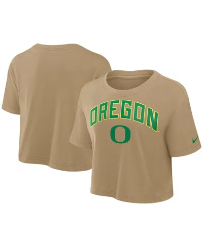 Nike Women's Tan Oregon Ducks Athletic Prep Arch Dri-fit Cropped T-shirt In Brown