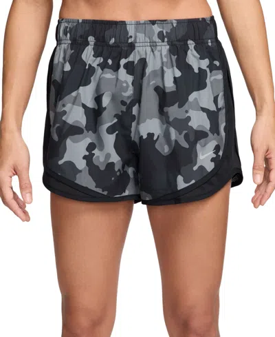 Nike Women's Tempo Dri-fit Mid-rise 3" Lined Camo Running Shorts In Black,black,black,reflective Silv