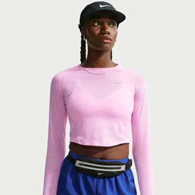 Nike Women's Tempo Dri-fit Cropped Long-sleeve Running Top In Pink