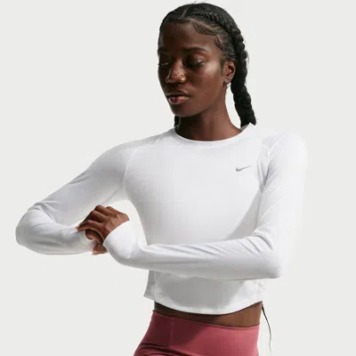 Nike Women's Tempo Dri-fit Cropped Long-sleeve Running Top In White