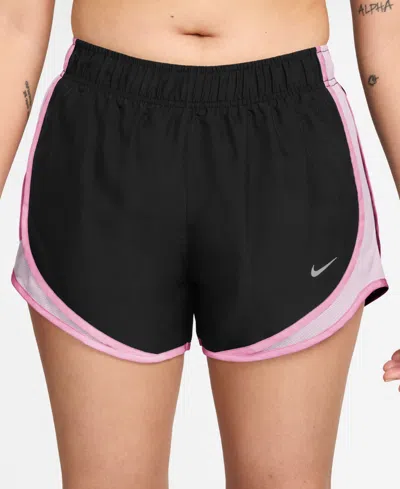 Nike Women's Tempo Dri-fit Mid Rise Running Shorts In Black,bleached Lilac,reflective Silv
