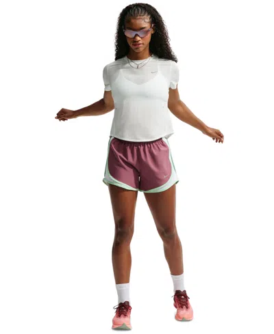 Nike Women's Tempo Dri-fit Mid Rise Running Shorts In Pink Smoke,white,reflective Silv