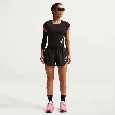 Nike Women's Tempo Flow Swoosh Dri-fit Mid-rise Brief-lined Running Shorts In Black