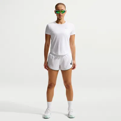 Nike Women's Tempo Flow Swoosh Dri-fit Mid-rise Brief-lined Running Shorts In White