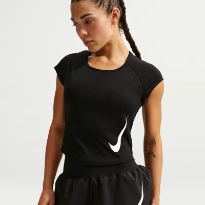 Nike Women's Tempo Swoosh Dri-fit Cap-sleeve Running Top In Black