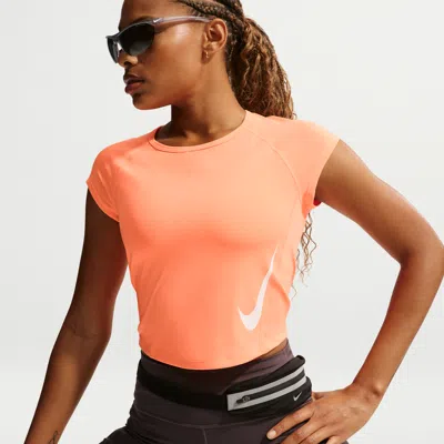 Nike Women's Tempo Swoosh Dri-fit Cap-sleeve Running Top In Orange