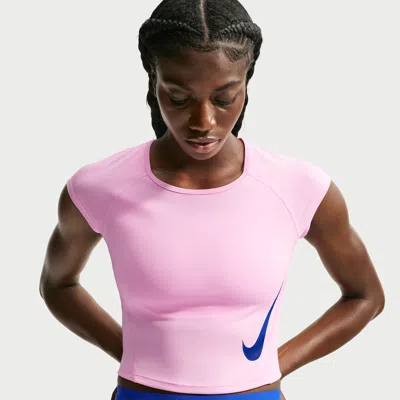 Nike Women's Tempo Swoosh Dri-fit Cap-sleeve Running Top In Pink