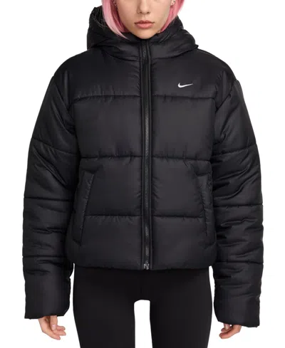 Nike Women's  Sportswear Classic Puffer Therma-fit Loose Hooded Jacket (plus Size) In Black