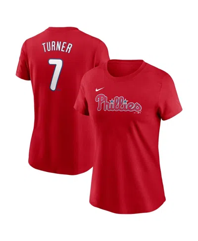 Nike Women's Trea Turner Red Philadelphia Phillies Fuse Name Number T-shirt