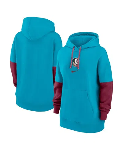 Nike Women's Turquoise Florida State Seminoles Oversized Essential Fleece Hoodie In Blue