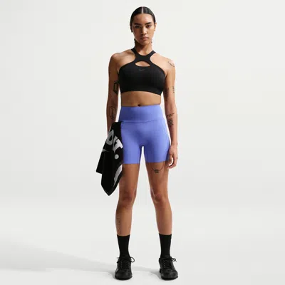 Nike Universa Medium-support High-waisted 5-inch Pocket Biker Shorts In Blue