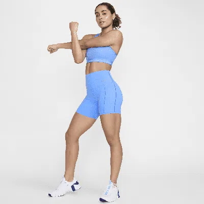 Nike Women's Universa Medium-support High-waisted 5" Biker Shorts With Pockets In University Blue/ Black