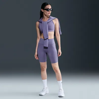 Nike Women's Universa Medium-support High-waisted 8" Biker Shorts With Pockets In Purple