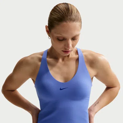Nike Women's Universa Medium-support Padded Sports Bra Tank Top In Blue