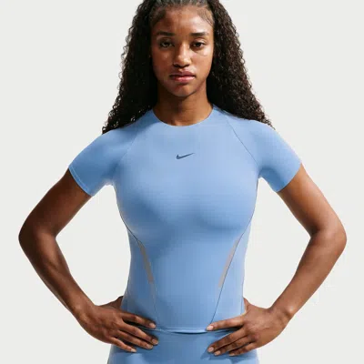 Nike Women's Universa Mesh Short-sleeve Top In Blue