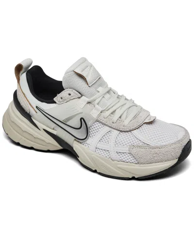 Nike V2k Run Rubber And Metallic Leather-trimmed Mesh Sneakers In Summit White Metallic Silver