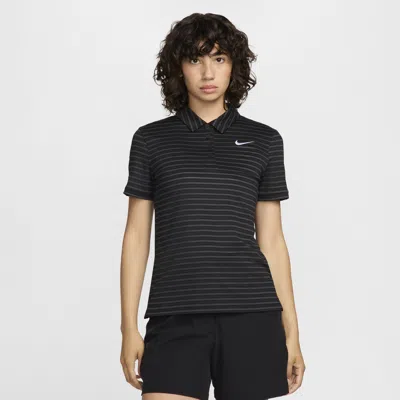 Nike Women's Victory Dri-fit Short-sleeve Striped Golf Polo In Black